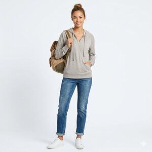 Lauren Ralph Lauren Sz M Beige Hoodie Wrap Front Textured Knit Raglan Sleeve